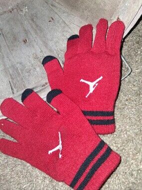 Jordan Red Knit Gloves with Black Touchscreen Tips